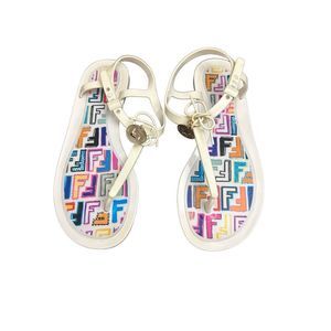 Fendi White Jelly Logo Charm Sunny Flat Sandals  Made in Italy Size 41